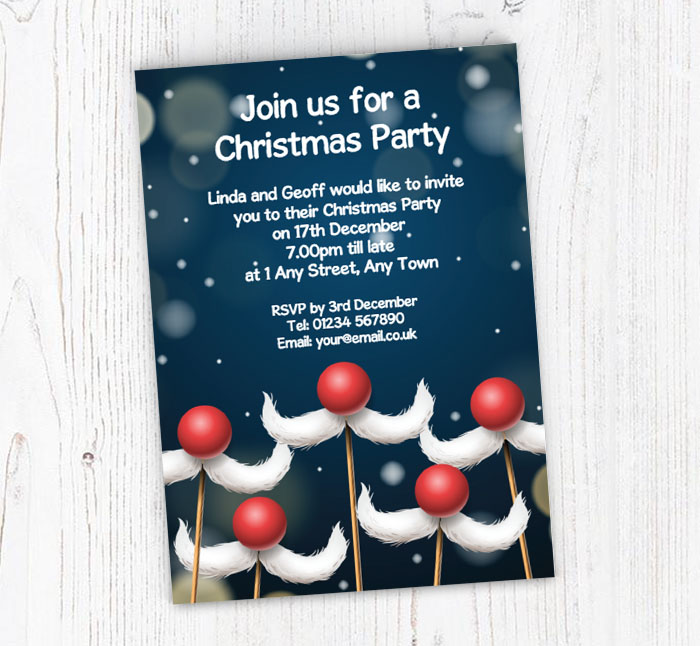 santa moustaches party invitations