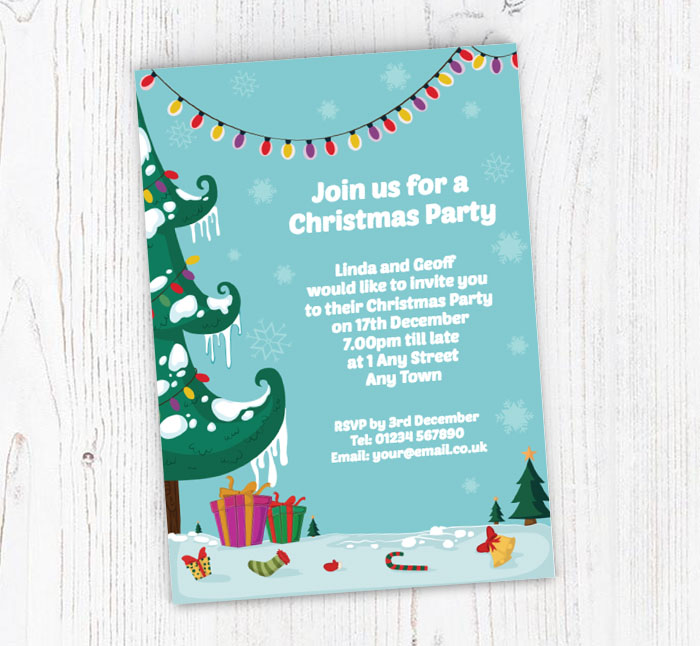 xmas tree and lights invitations