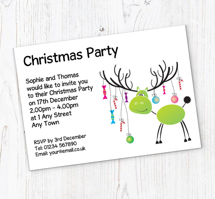 green reindeer party invitations