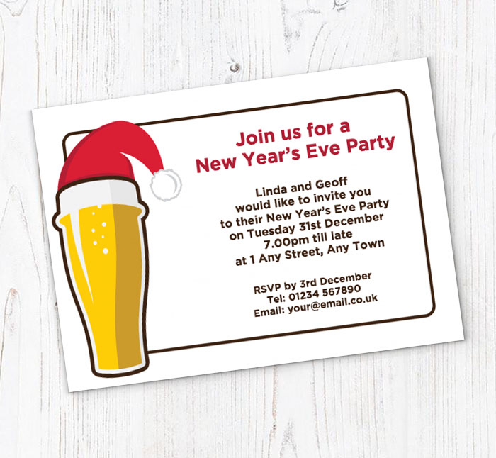 santa hat on beer party invitations