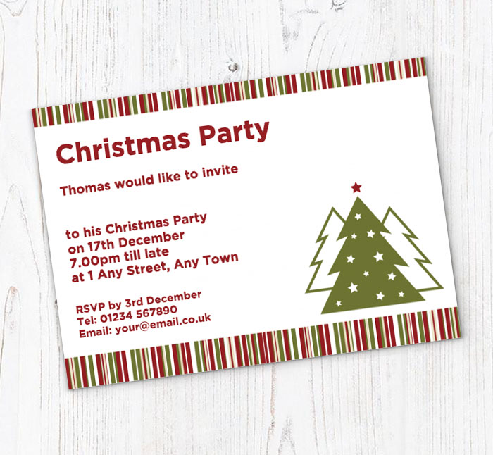 christmas stripes party invitations