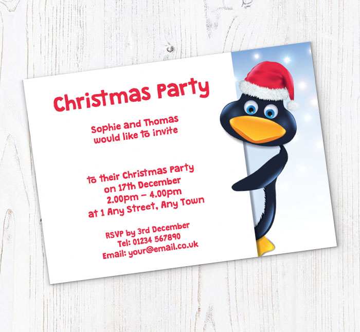 christmas penguin party invitations