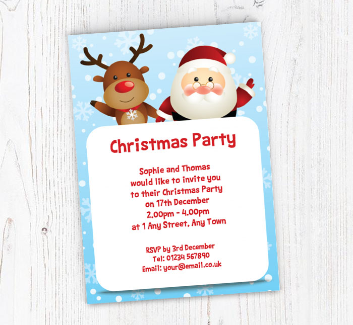 waving rudolph and santa invitations