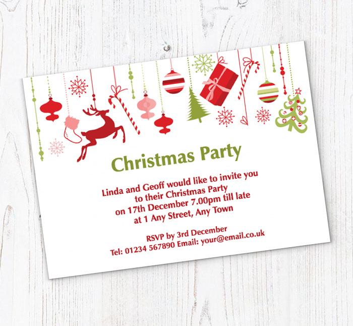 hanging ornaments party invitations