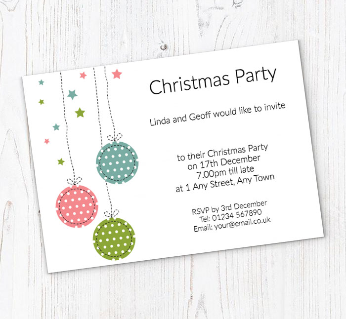 dotty baubles party invitations