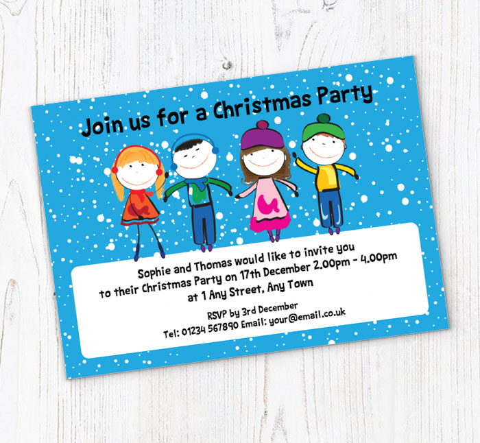 children in the snow party invitations