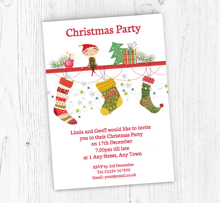 elf and stockings party invitations