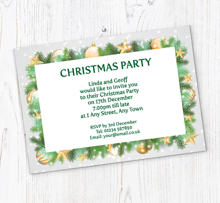 golden ornaments party invitations