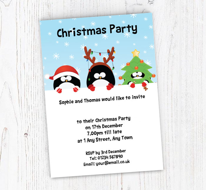 fancy dress penguins party invitations