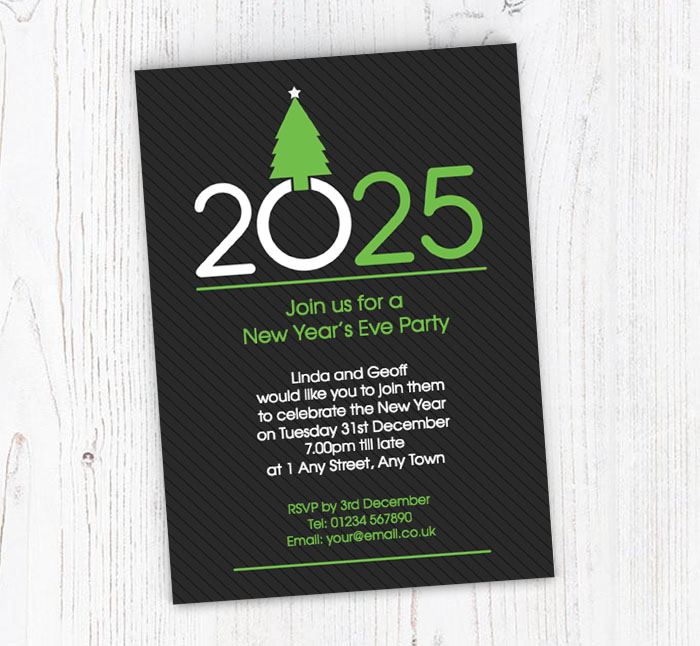 green new year tree party invitations