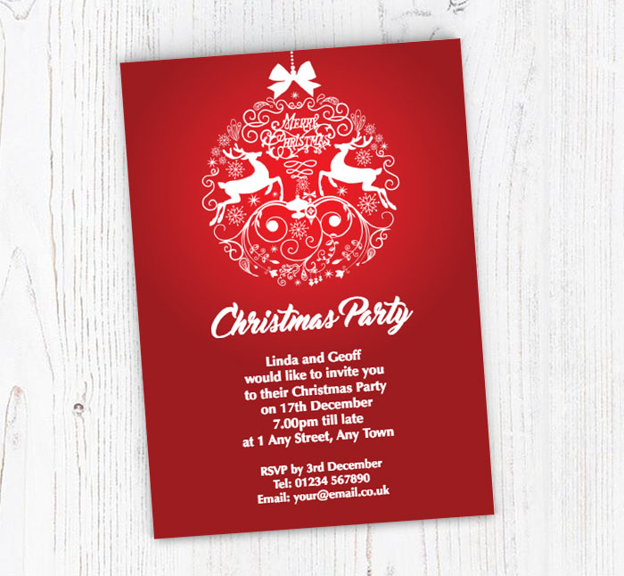 reindeer bauble party invitations