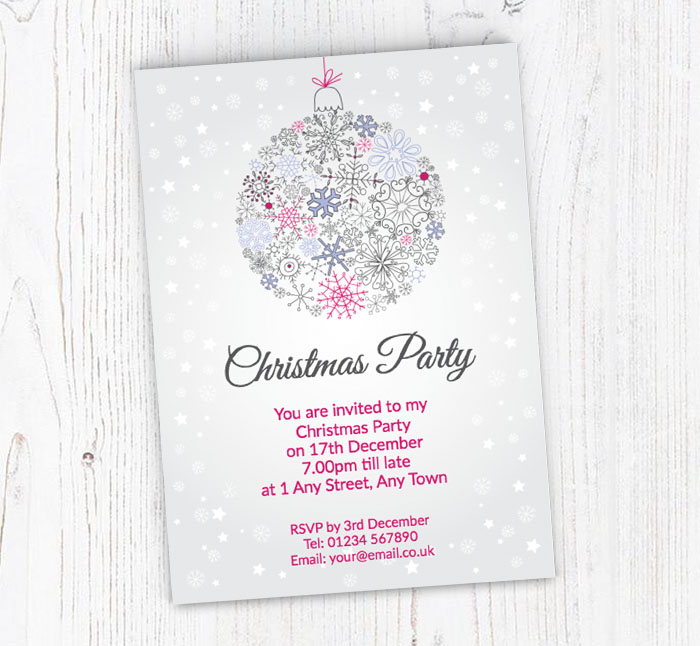 snowflake bauble party invitations