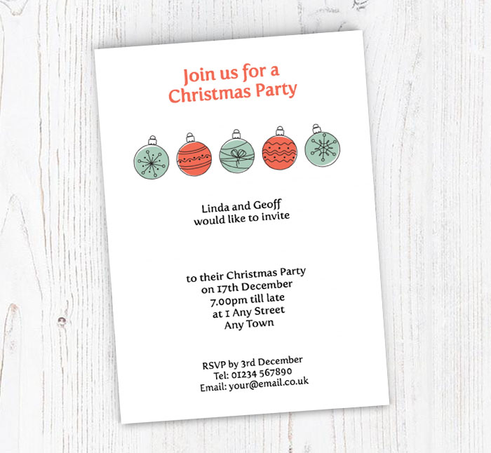 five baubles party invitations