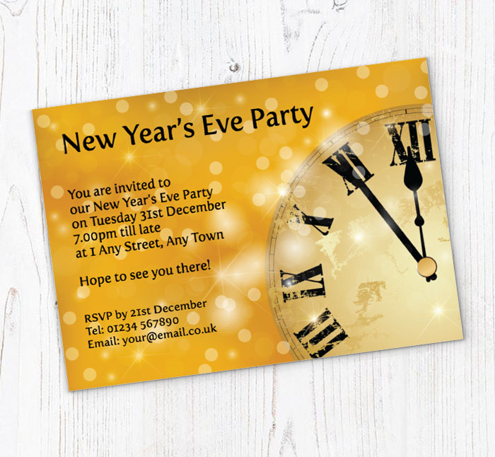 gold clock party invitations