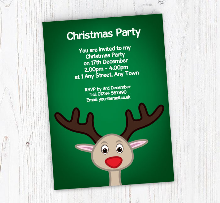 red nose reindeer party invitations