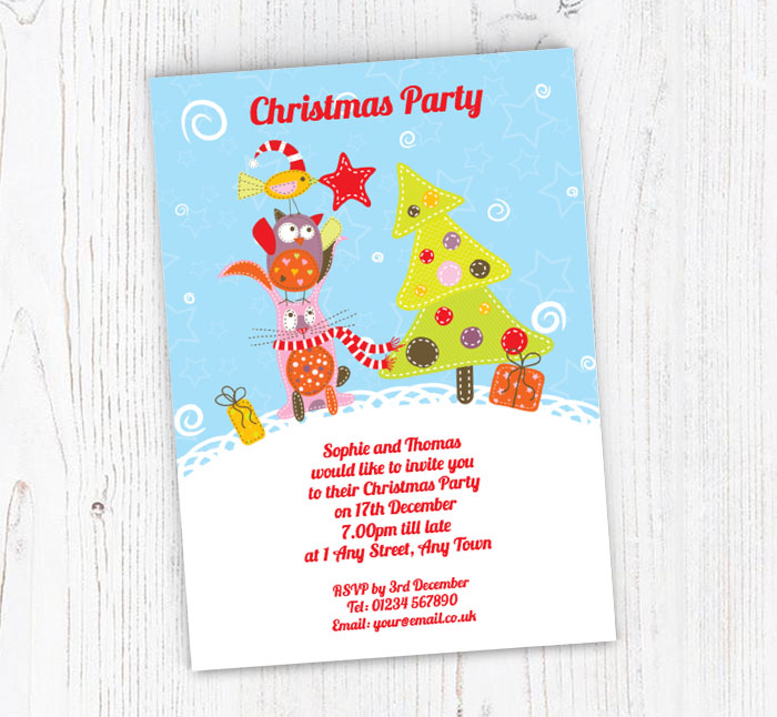 bird owl rabbit party invitations