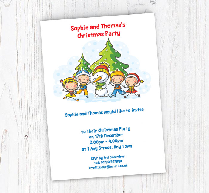 snowman and children invitations