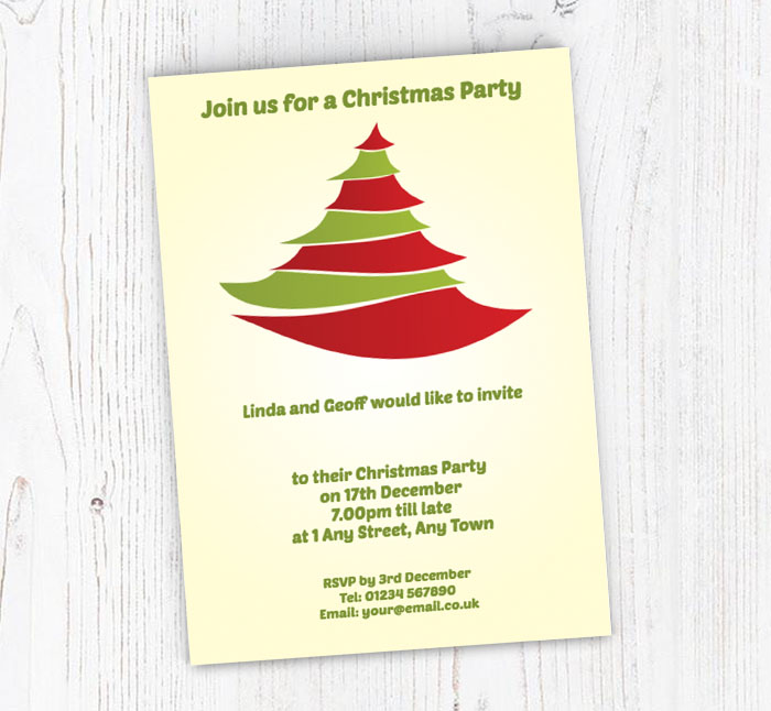 red and green tree party invitations