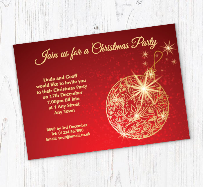 red with gold bauble invitations