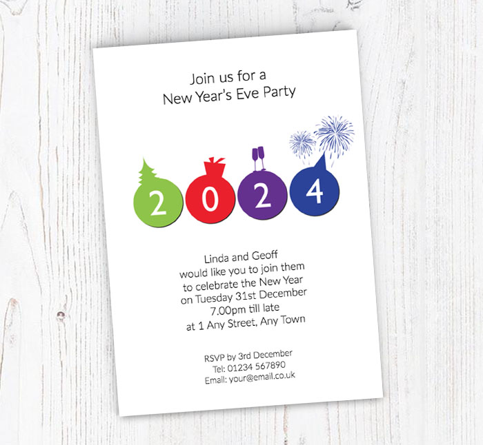 new year baubles party invitations