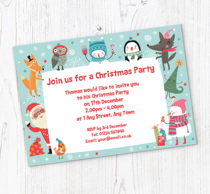 christmas animals party invitations