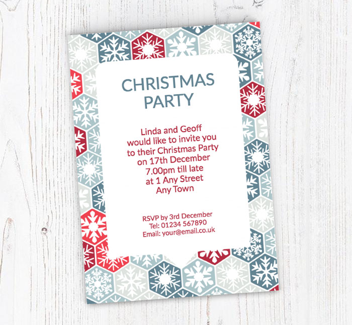 hexagon snowflakes party invitations