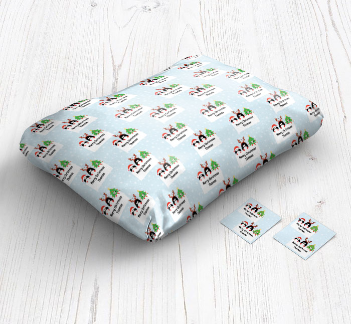 fancy dress penguins wrapping paper