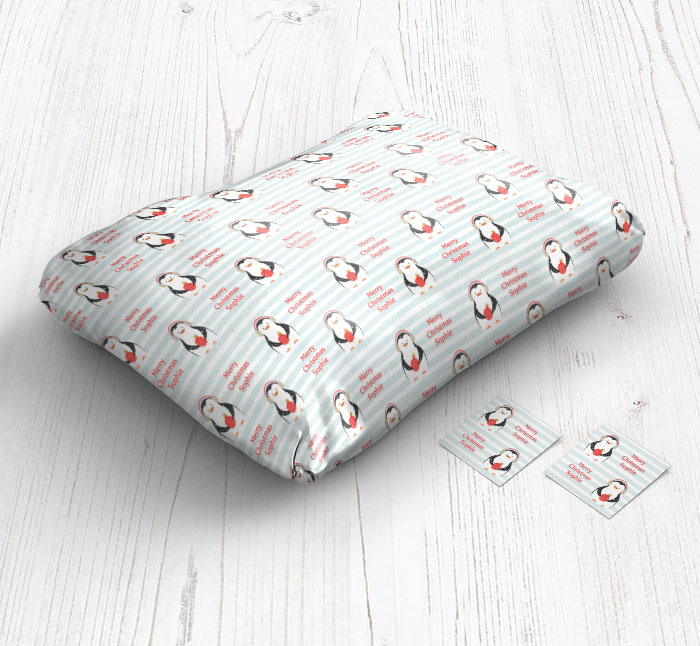 snowy penguin wrapping paper