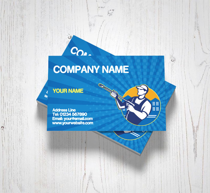 man jet washing business cards