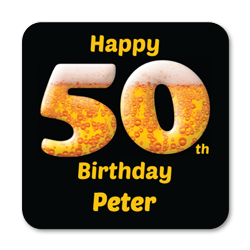 personalised 50th birthday beer coasters