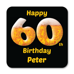 personalised 60th birthday beer coasters