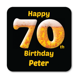 personalised 70th birthday beer coasters