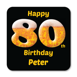 personalised 80th birthday beer coasters