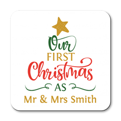 personalised our first christmas coasters