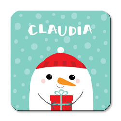 personalised snowman with present coasters