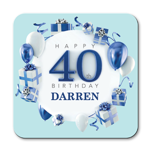 personalised blue happy 40th birthday gift coasters