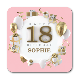 personalised pink happy 18th birthday gift coasters