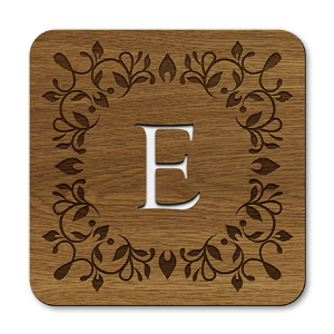 monogram letter e wooden coasters