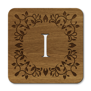 monogram letter I wooden coasters