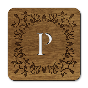 monogram letter p wooden coasters