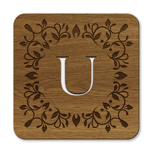 monogram letter u wooden coasters