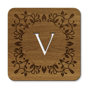 monogram letter v wooden coasters