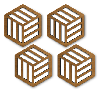 set of 4 laser cut hexagonal cube wooden coasters