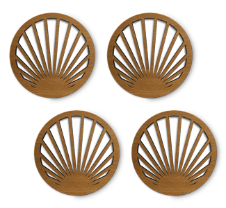 set of 4 laser cut round sunrise wooden coasters