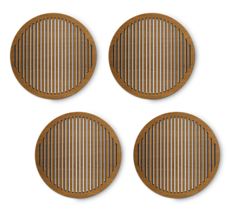 set of 4 laser cut round lined wooden coasters