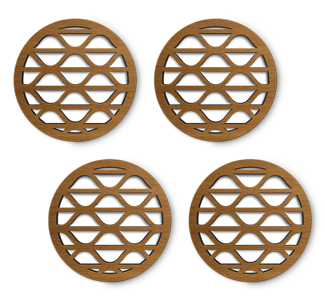 set of 4 laser cut round waves wooden coasters
