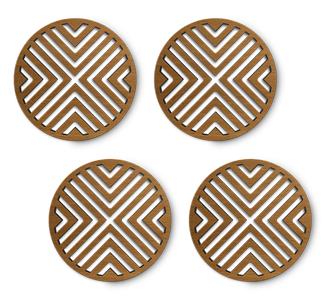 set of 4 laser cut round chevron wooden coasters