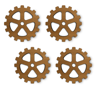 set of 4 laser cut round gear wooden coasters