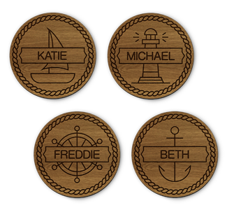 personalised set of 4 laser cut round nautical wooden coasters