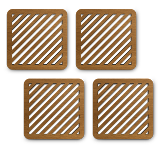 set of 4 laser cut square diagonal wooden coasters